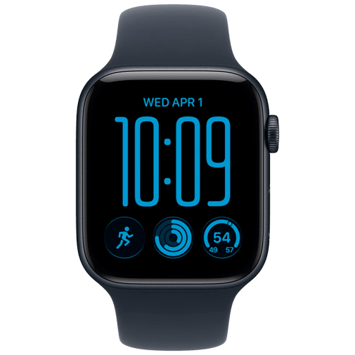 Apple Watch SE 3 2026 44mm Donkerblauw (Donkerblauwe Rubberen Band M/L)